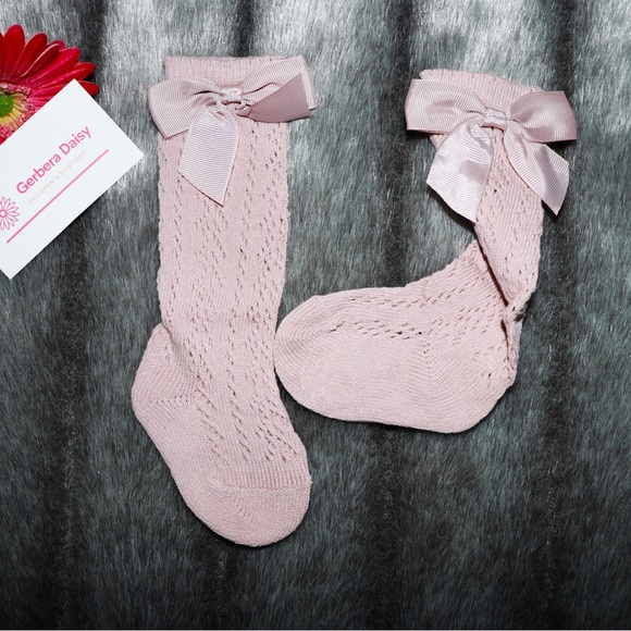 Pink Luxury Knee High Infant Socks with Bow - Picture 2 of 2